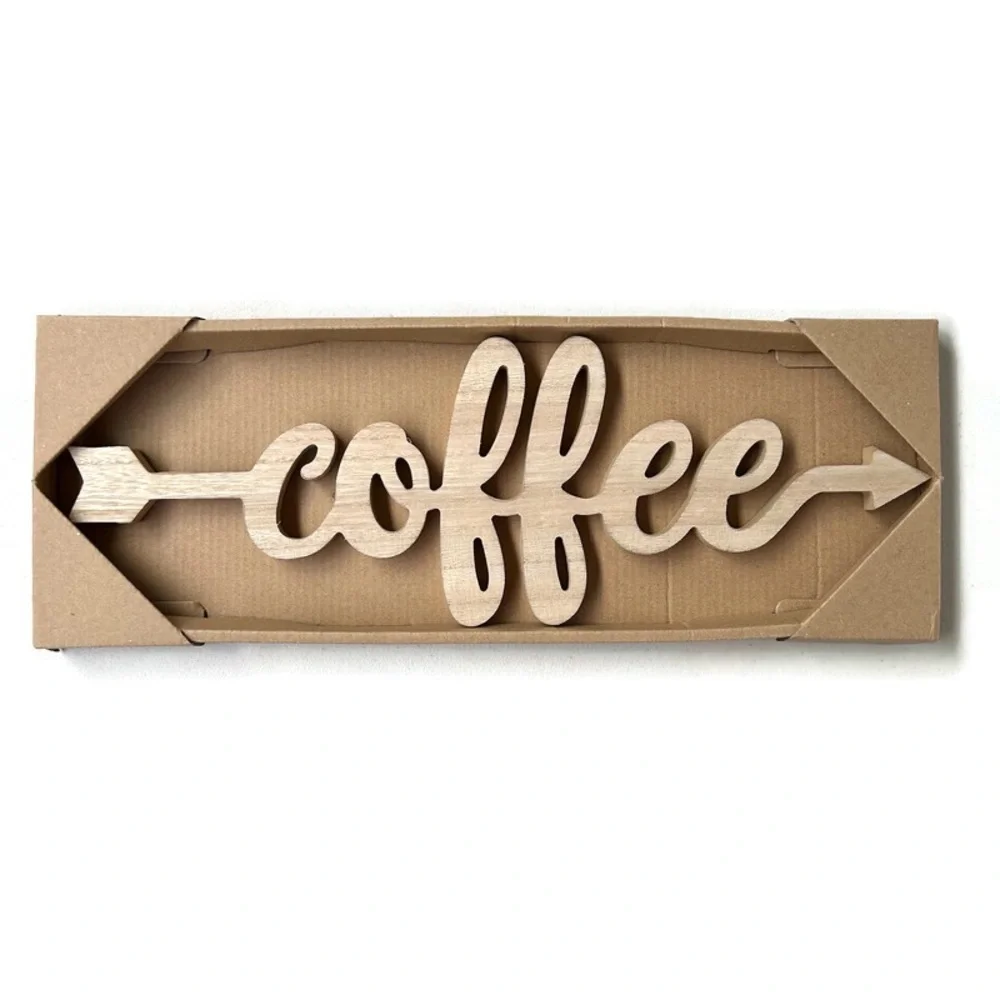 Coffee Bar Wood Wall Sign Natural Rustic Kitchen Cafe Decor NIB Coffee Station